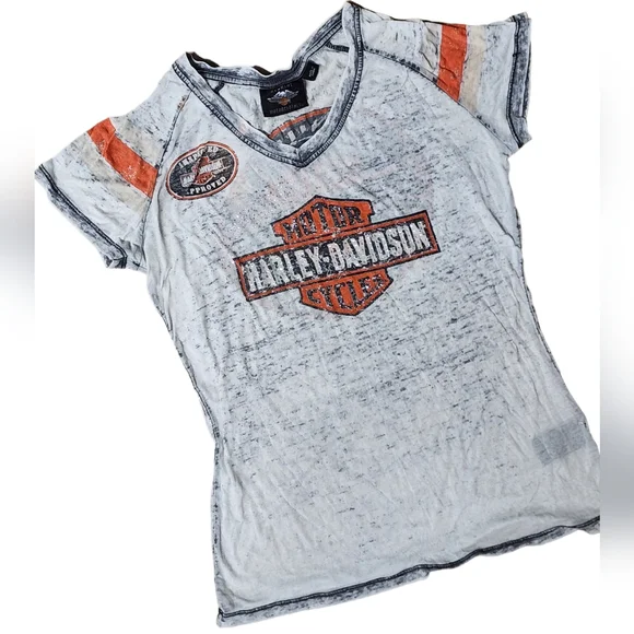 Vintage Harley Davidson Motercycles Gray & Orange Tee - Picture 2 of 9